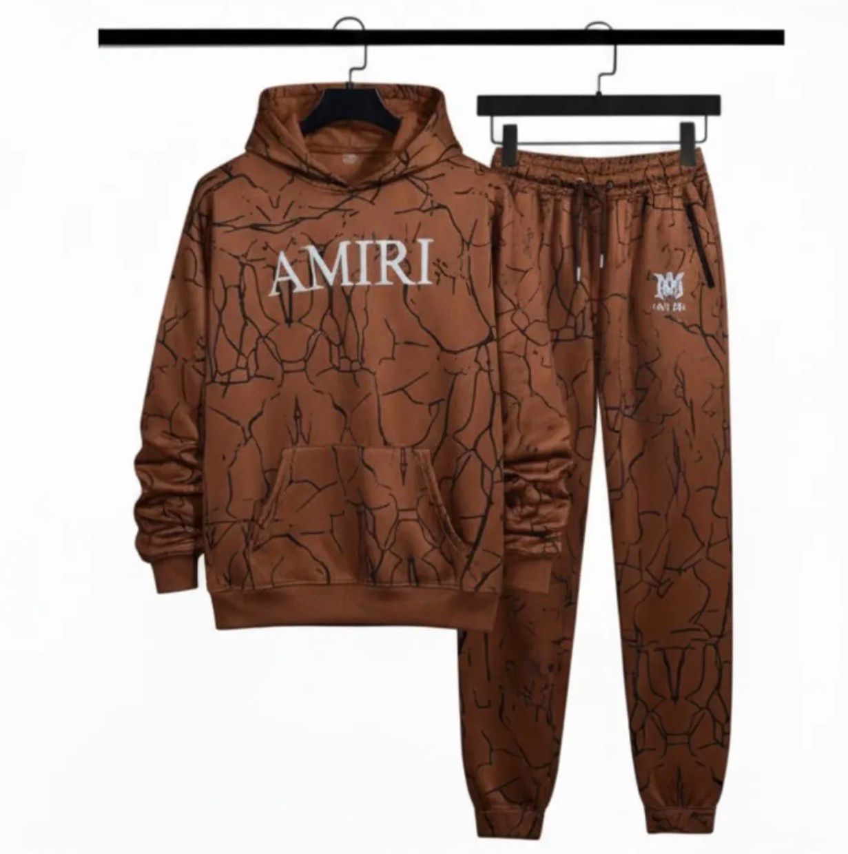 Men’s Marble Print Fleece Hoodie Tracksuit