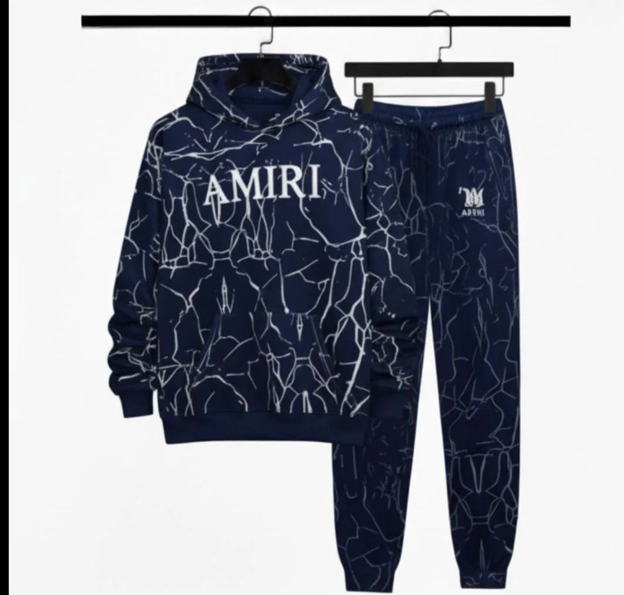 Men’s Marble Print Fleece Hoodie Tracksuit