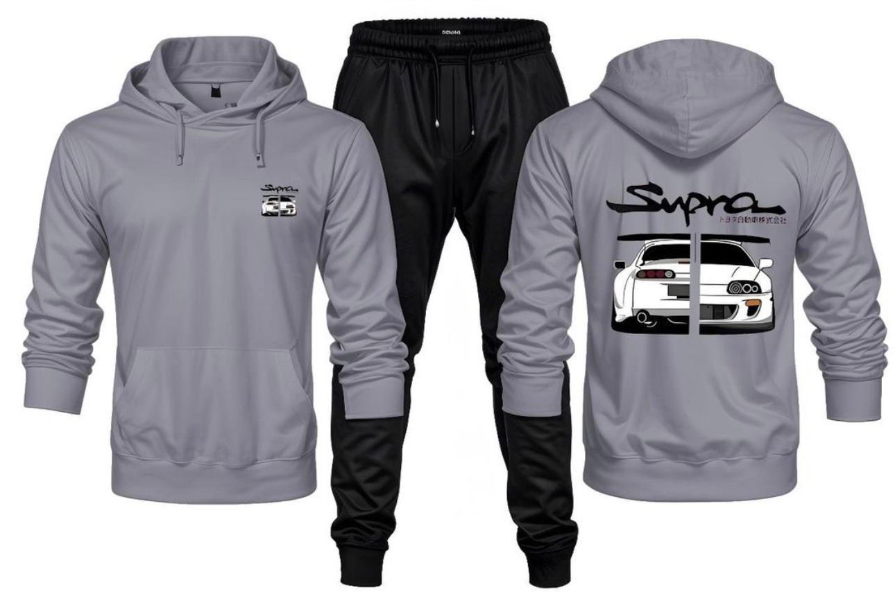 Street Racer Graphic Fleece Hoodie Tracksuit – Grey/Black (Men’s)