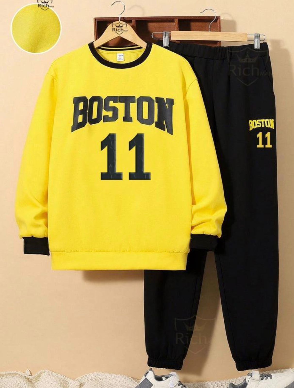 Boston 11 Fleece Sweatshirt Tracksuit – Yellow/Black (Unisex)