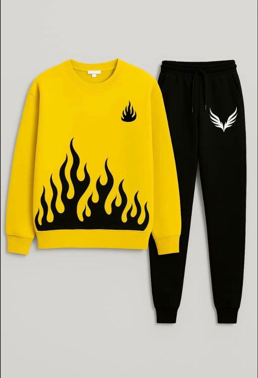 Men’s Flame Print Fleece Sweatshirt Tracksuit – 2 Piece Set