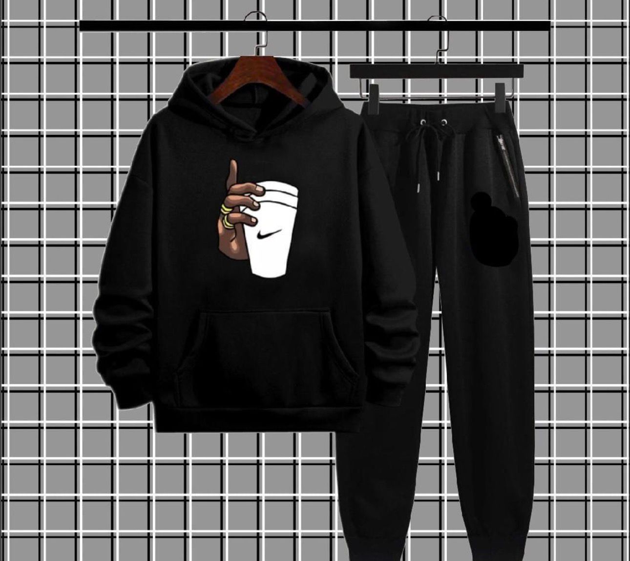 Coffee Cup Graphic Fleece Hoodie Tracksuit – Men’s